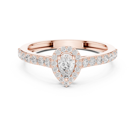 Ladies pear halo side diamond ring in gold with pear and round lab grown diamonds by Signora Jewels