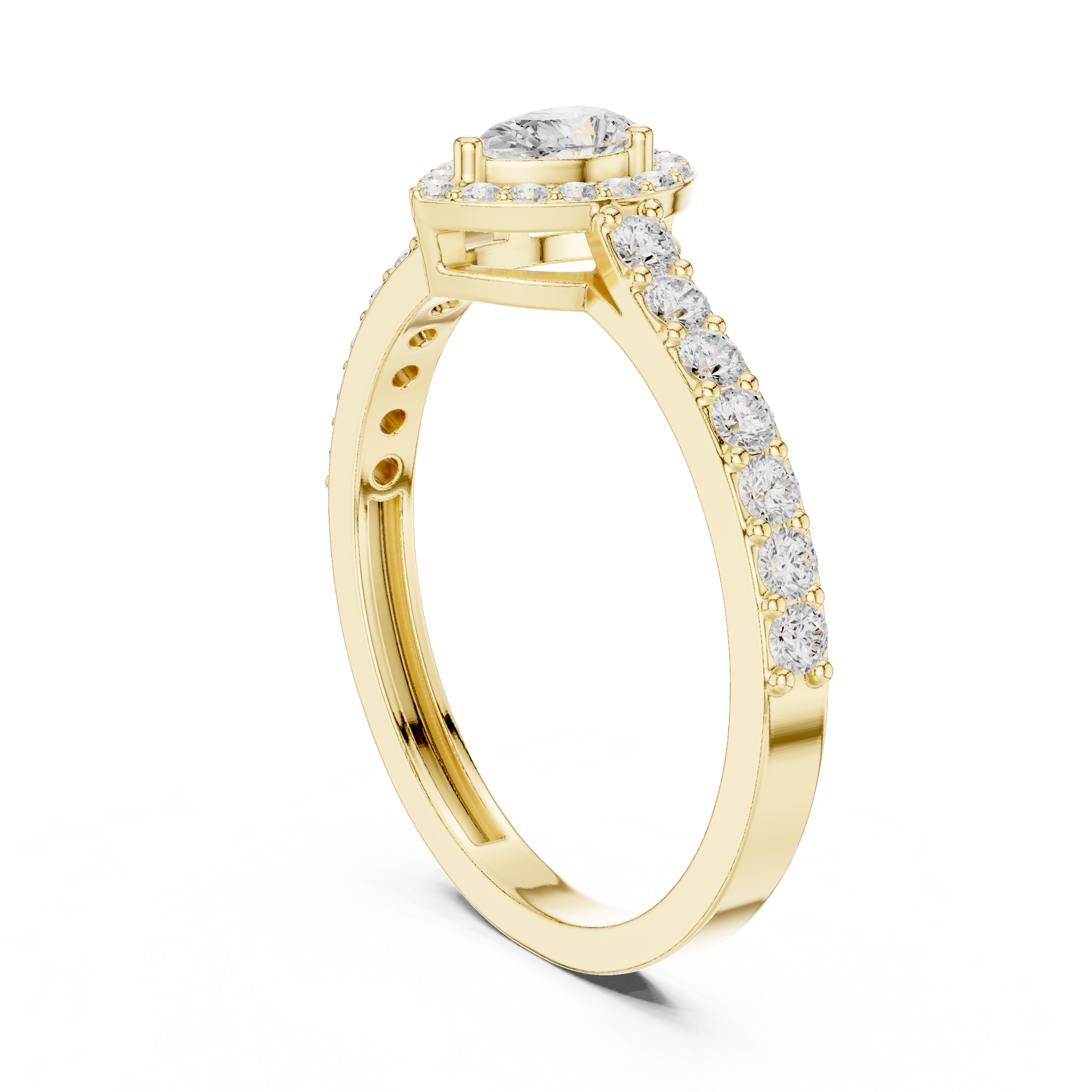 Ladies pear halo side diamond ring in gold with pear and round lab grown diamonds by Signora Jewels