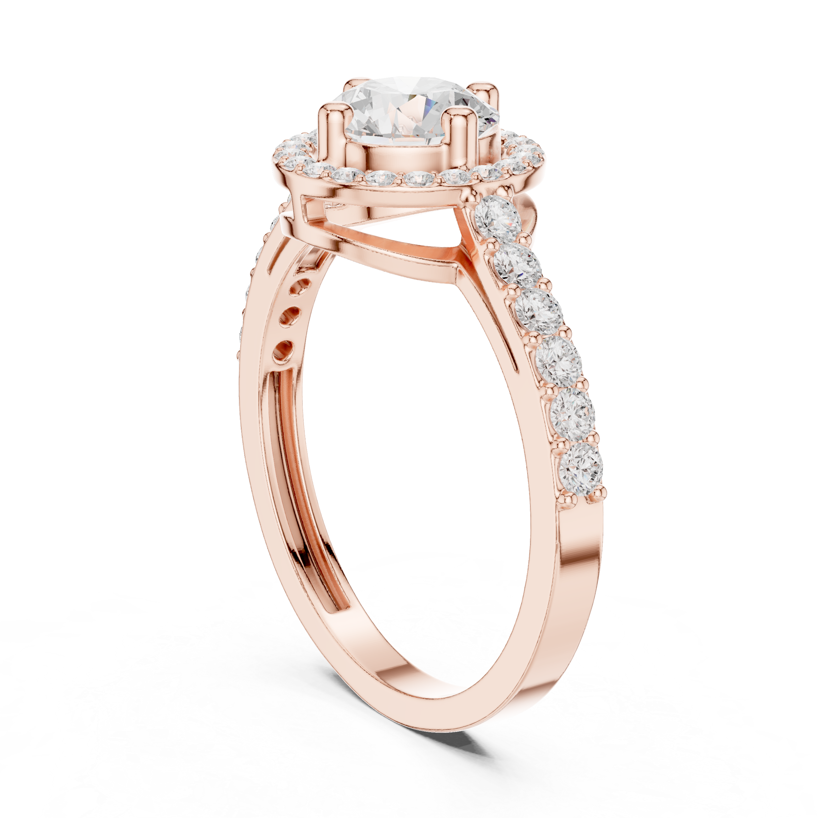 Ladies round halo side diamond ring in gold with round lab grown diamonds by Signora Jewels