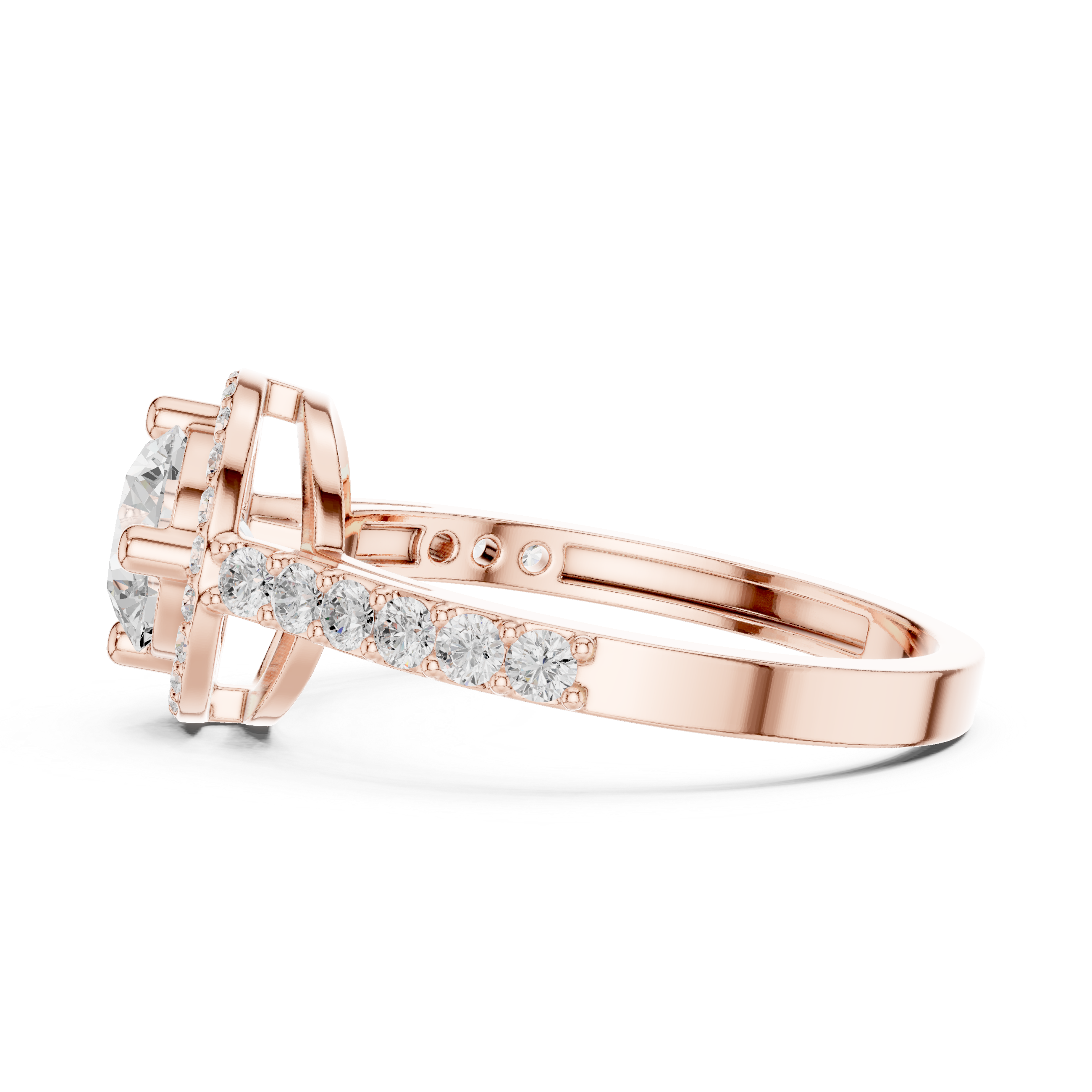 Ladies round halo side diamond ring in gold with round lab grown diamonds by Signora Jewels