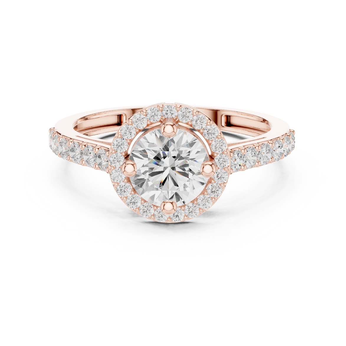 Ladies round halo side diamond ring in gold with round lab grown diamonds by Signora Jewels