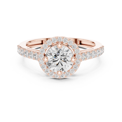Ladies round halo side diamond ring in gold with round lab grown diamonds by Signora Jewels