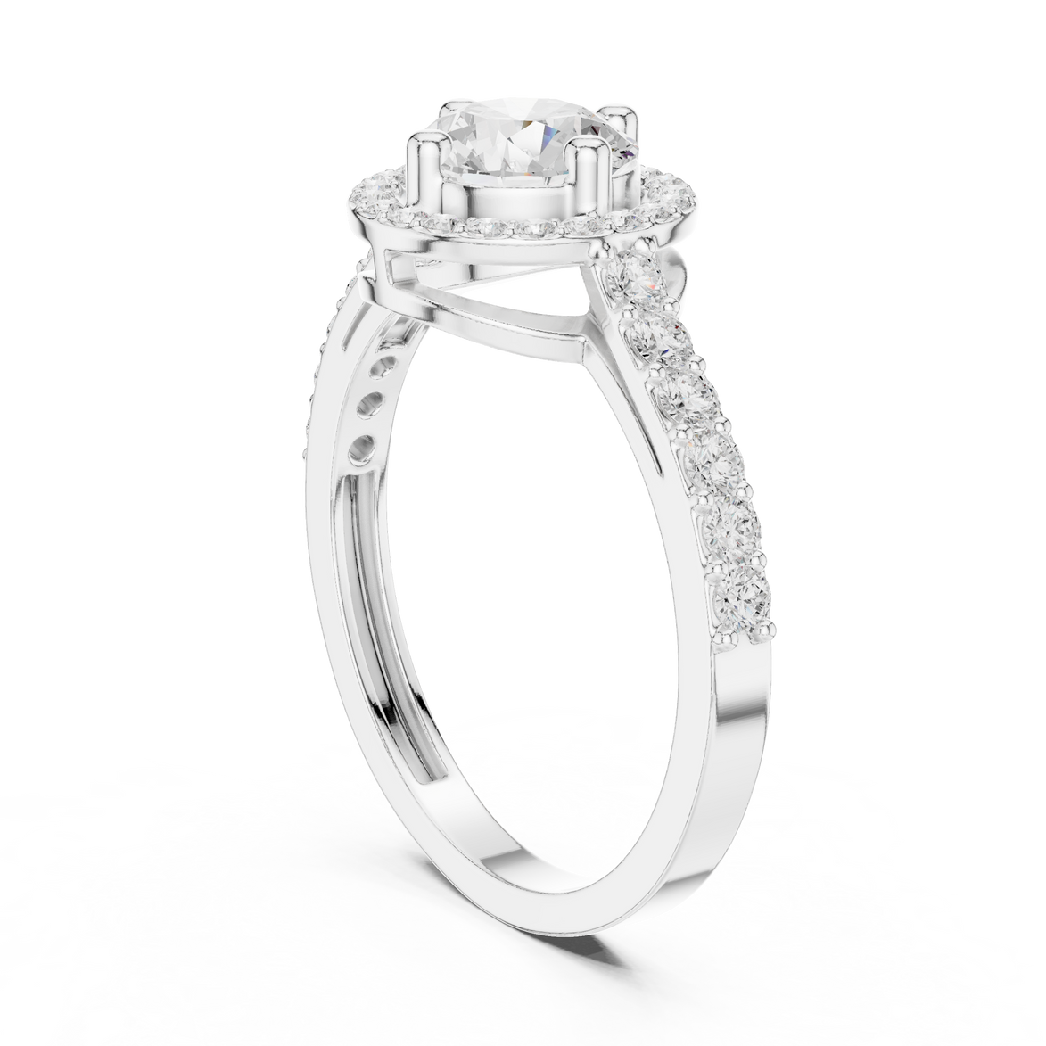 Ladies round halo side diamond ring in gold with round lab grown diamonds by Signora Jewels