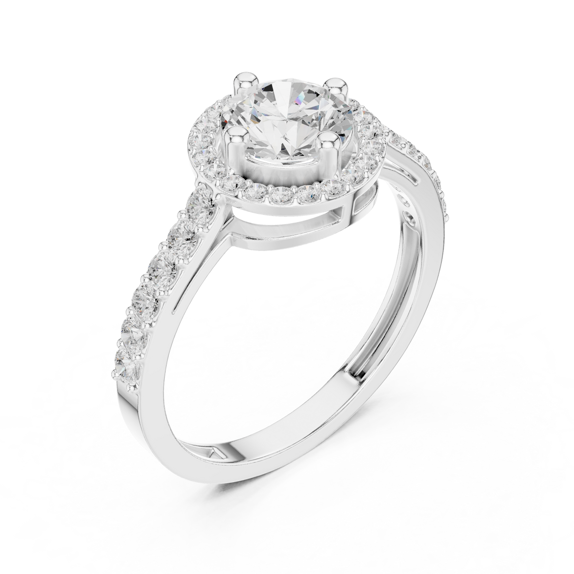 Ladies round halo side diamond ring in gold with round lab grown diamonds by Signora Jewels
