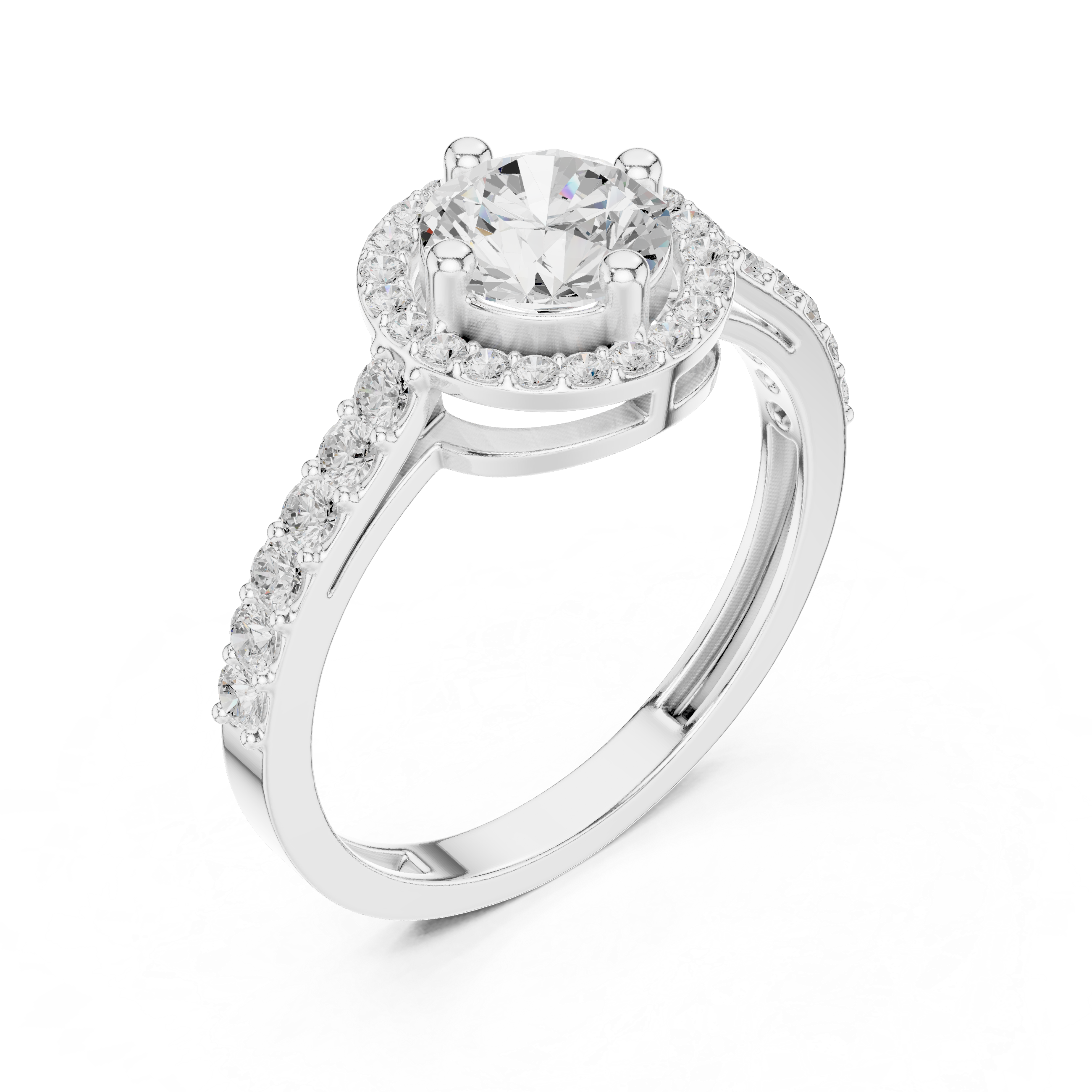 Ladies round halo side diamond ring in gold with round lab grown diamonds by Signora Jewels