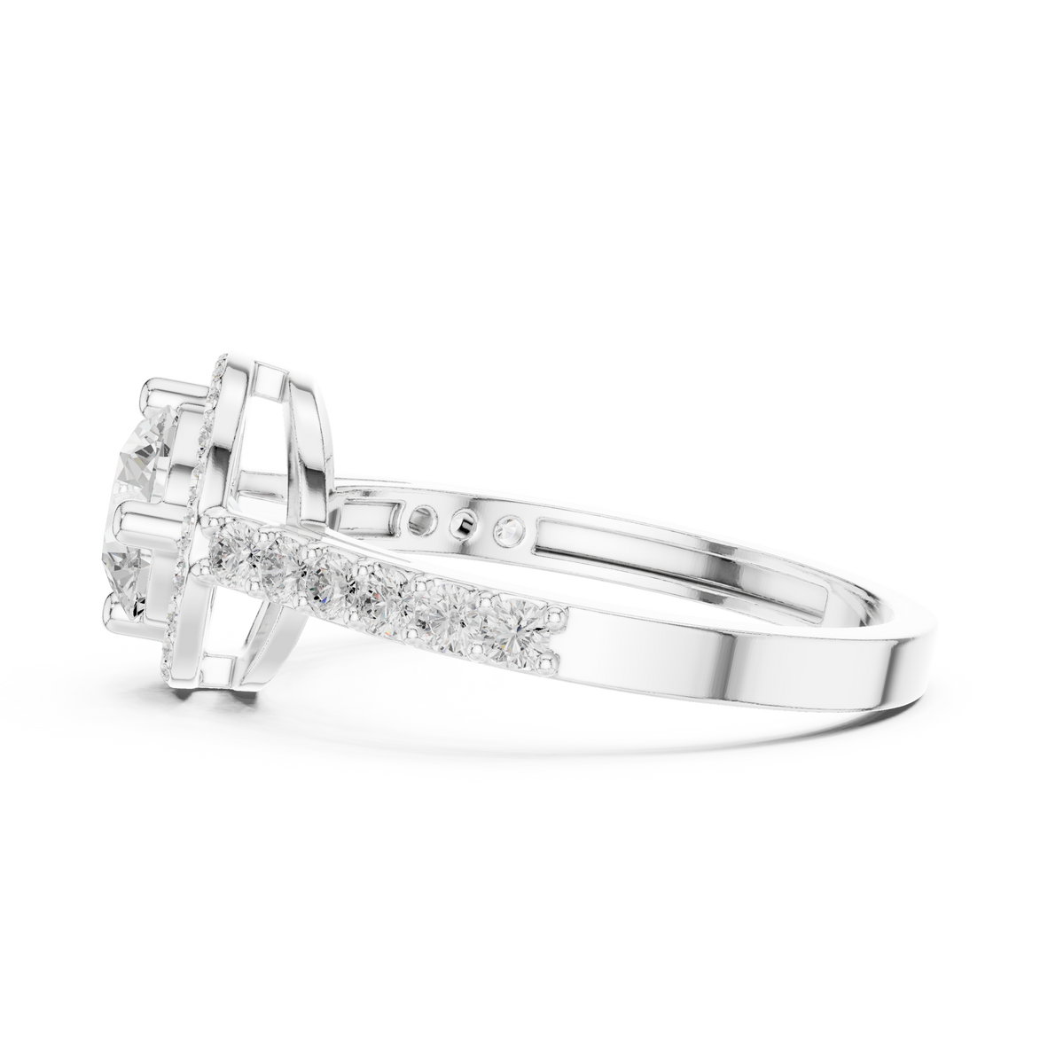 Ladies round halo side diamond ring in gold with round lab grown diamonds by Signora Jewels