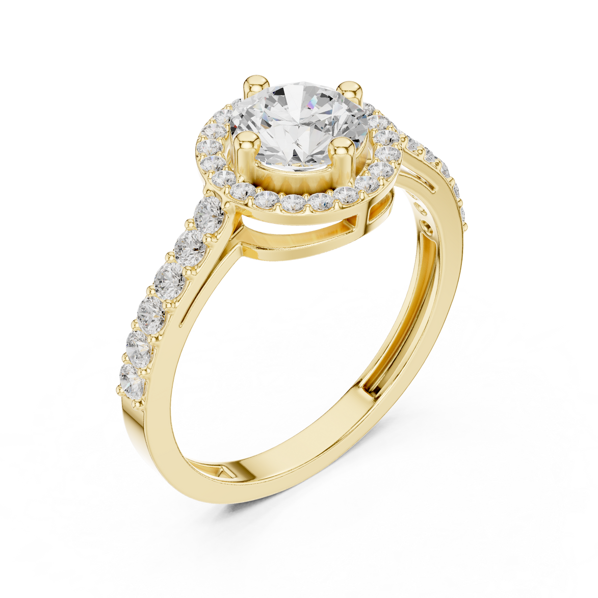 Ladies round halo side diamond ring in gold with round lab grown diamonds by Signora Jewels