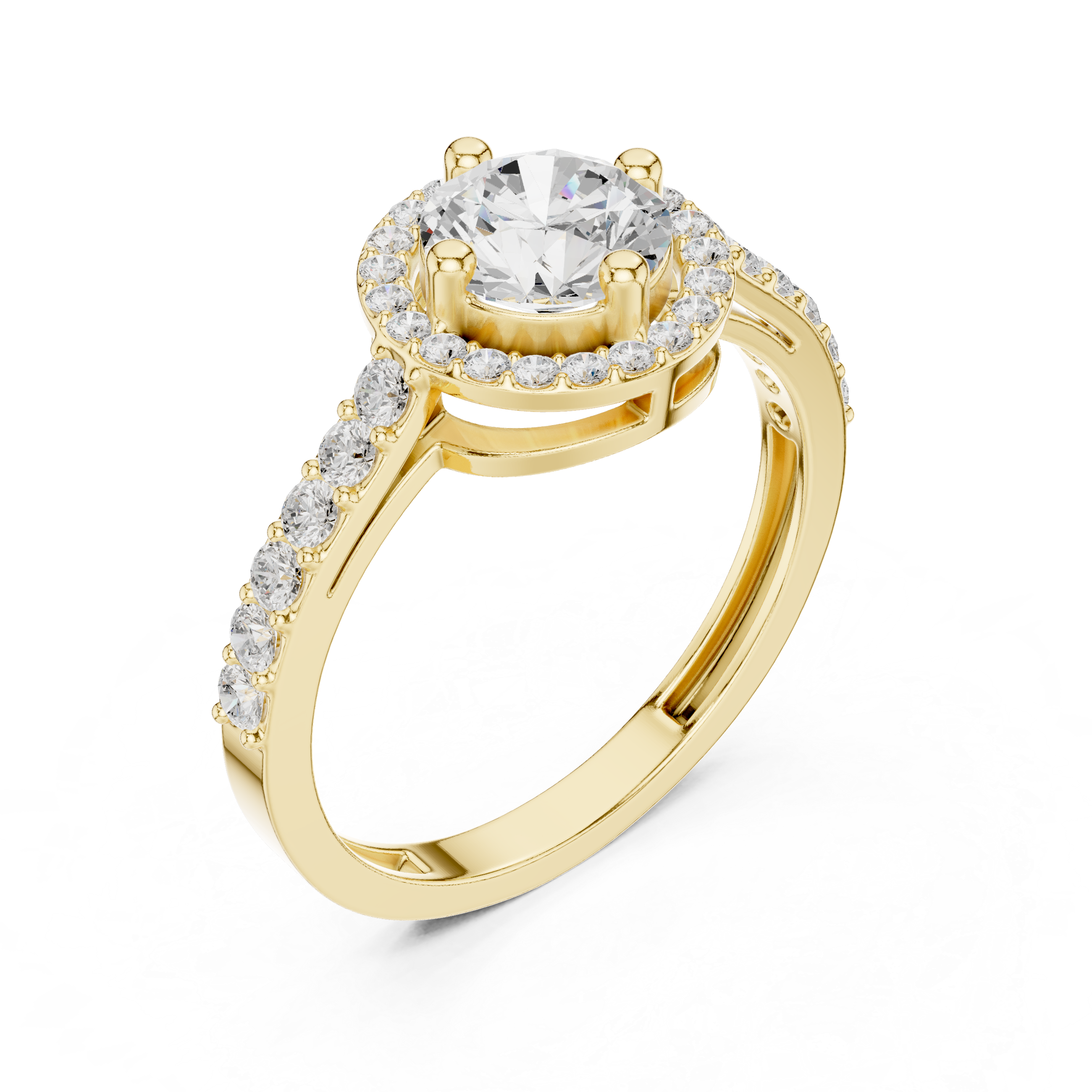 Ladies round halo side diamond ring in gold with round lab grown diamonds by Signora Jewels