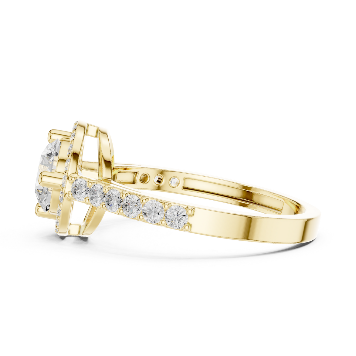 Ladies round halo side diamond ring in gold with round lab grown diamonds by Signora Jewels