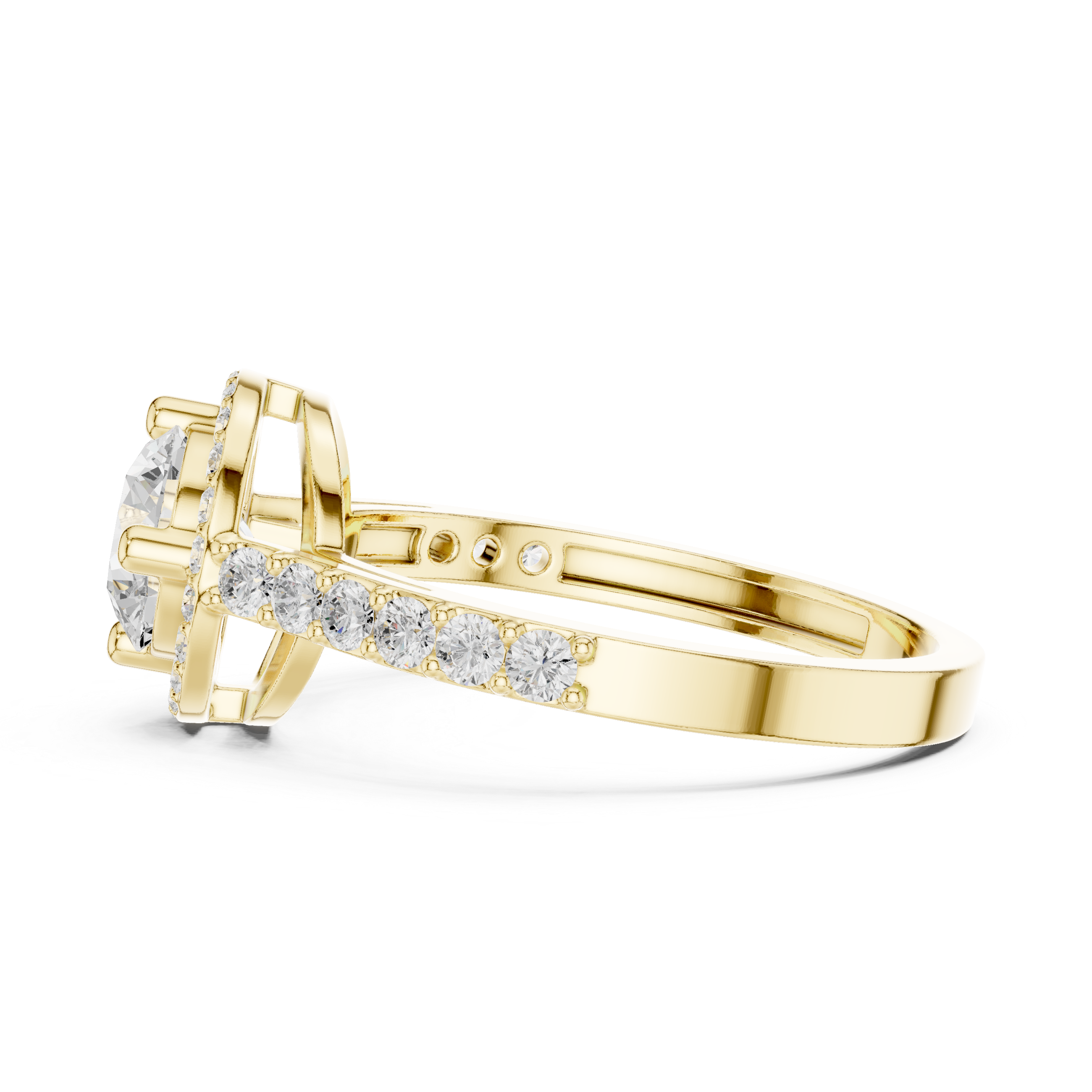 Ladies round halo side diamond ring in gold with round lab grown diamonds by Signora Jewels