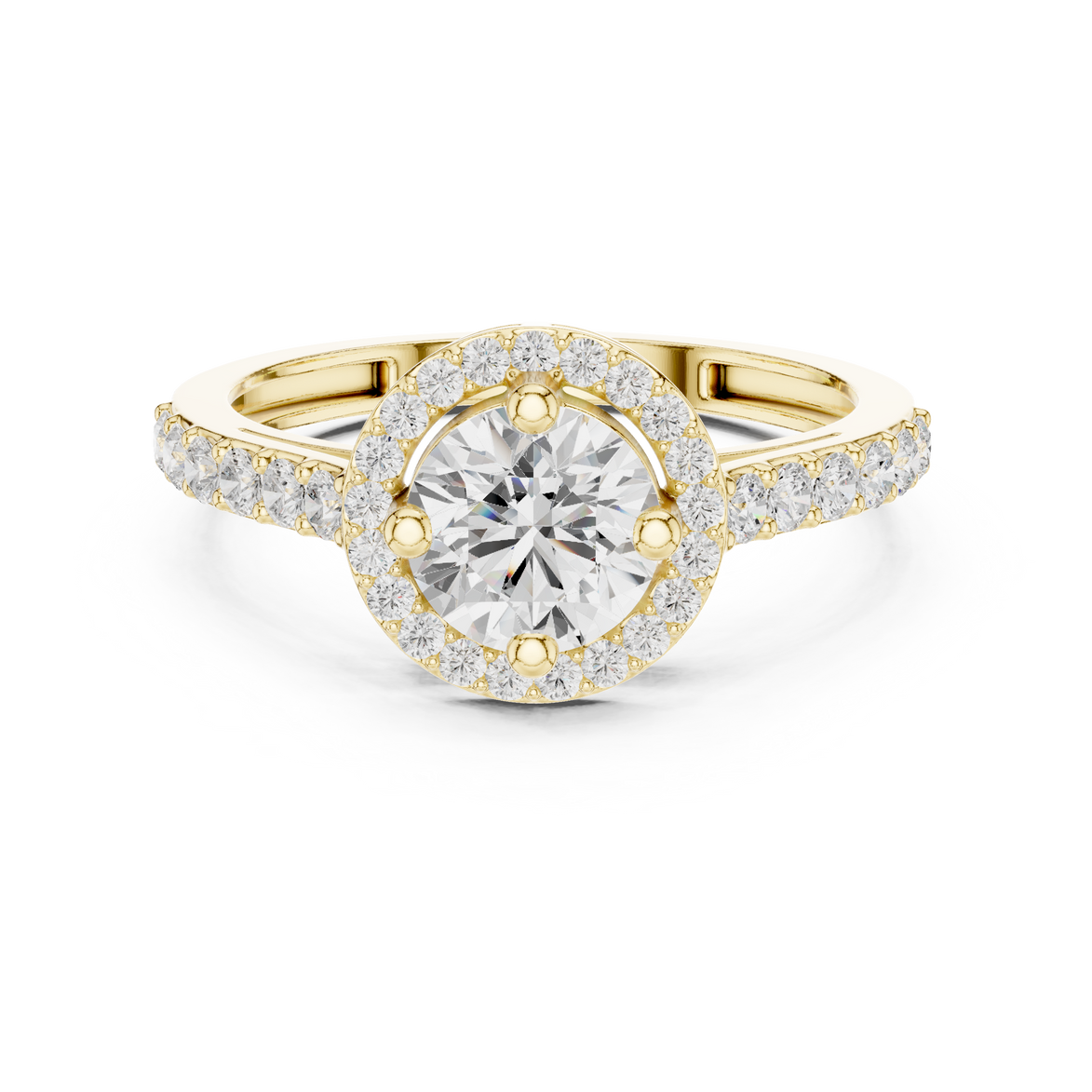 Ladies round halo side diamond ring in gold with round lab grown diamonds by Signora Jewels