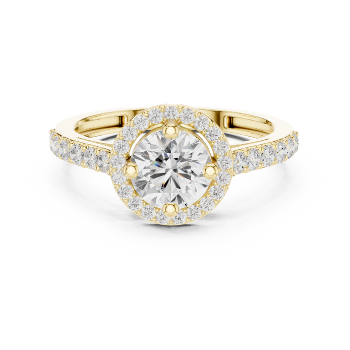 Ladies round halo side diamond ring in gold with round lab grown diamonds by Signora Jewels
