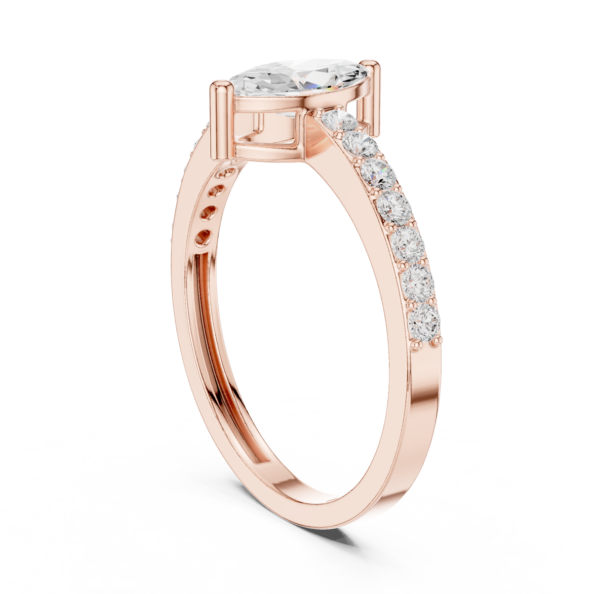 Ladies marquise side diamond ring in gold with marquise and round lab grown diamonds by Signora Jewels