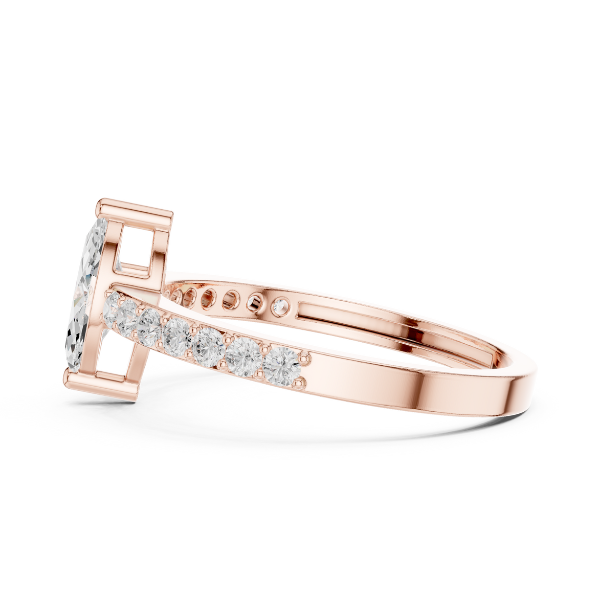 Ladies marquise side diamond ring in gold with marquise and round lab grown diamonds by Signora Jewels