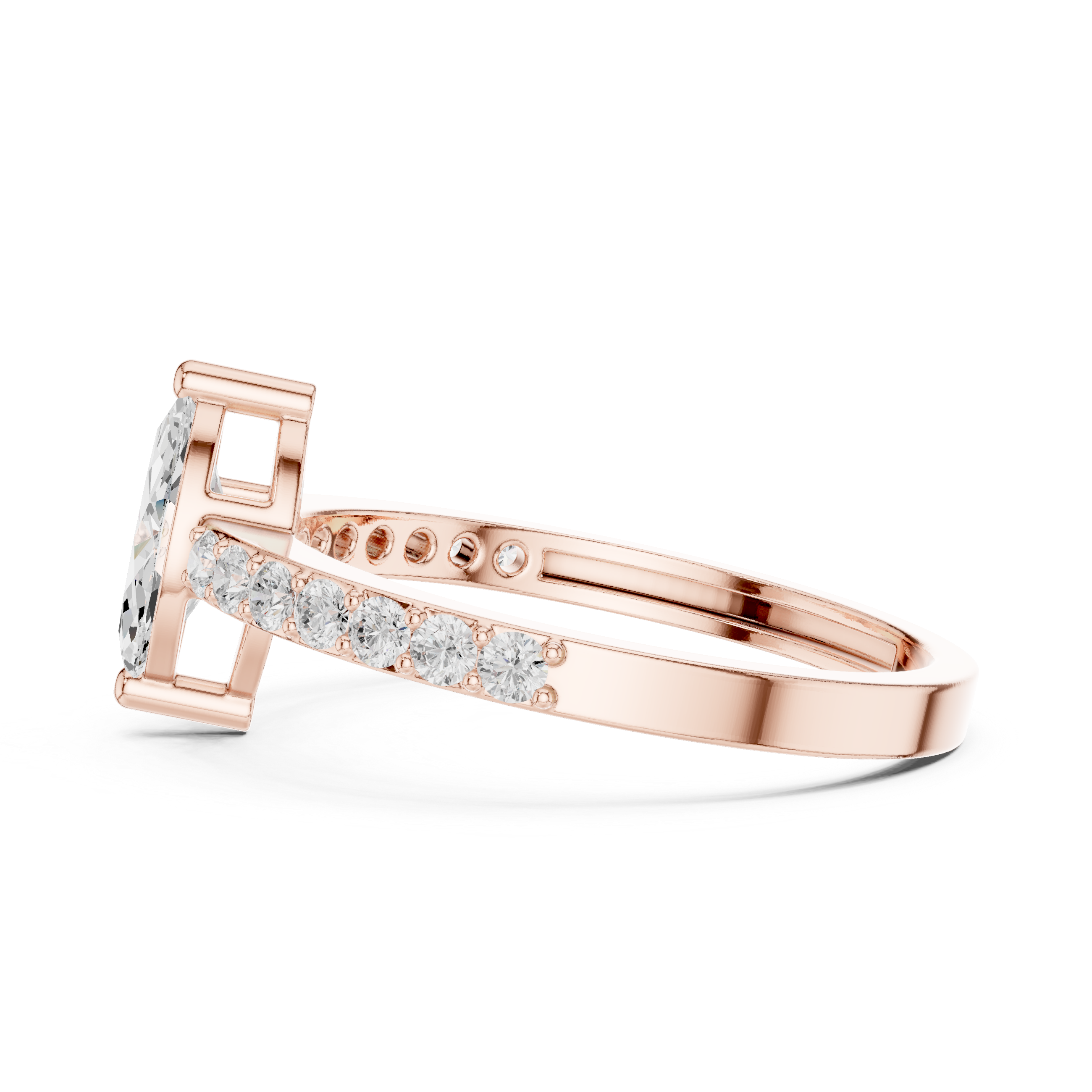 Ladies marquise side diamond ring in gold with marquise and round lab grown diamonds by Signora Jewels