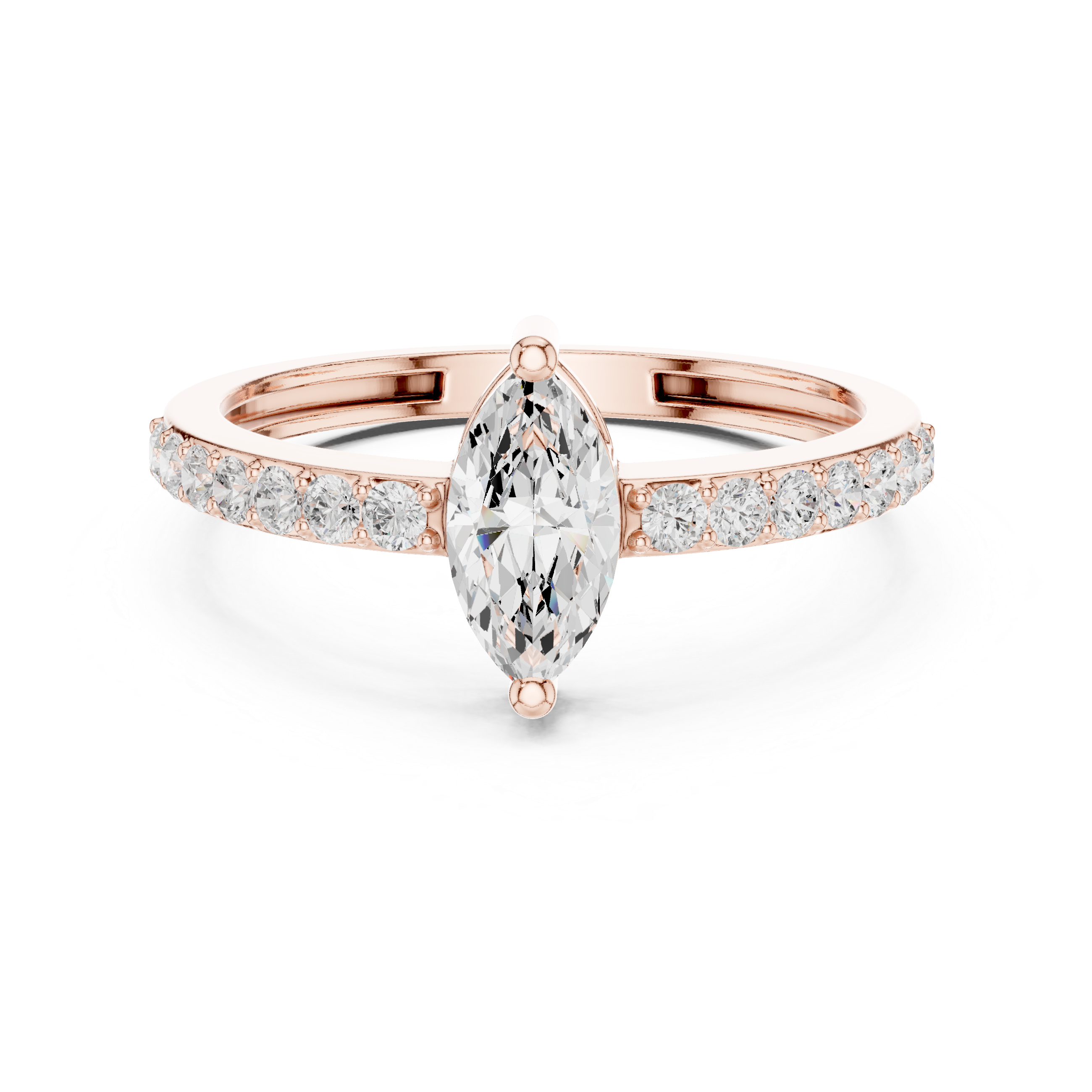 Ladies marquise side diamond ring in gold with marquise and round lab grown diamonds by Signora Jewels