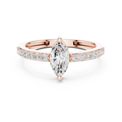 Ladies marquise side diamond ring in gold with marquise and round lab grown diamonds by Signora Jewels