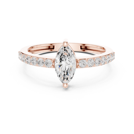 Ladies marquise side diamond ring in gold with marquise and round lab grown diamonds by Signora Jewels