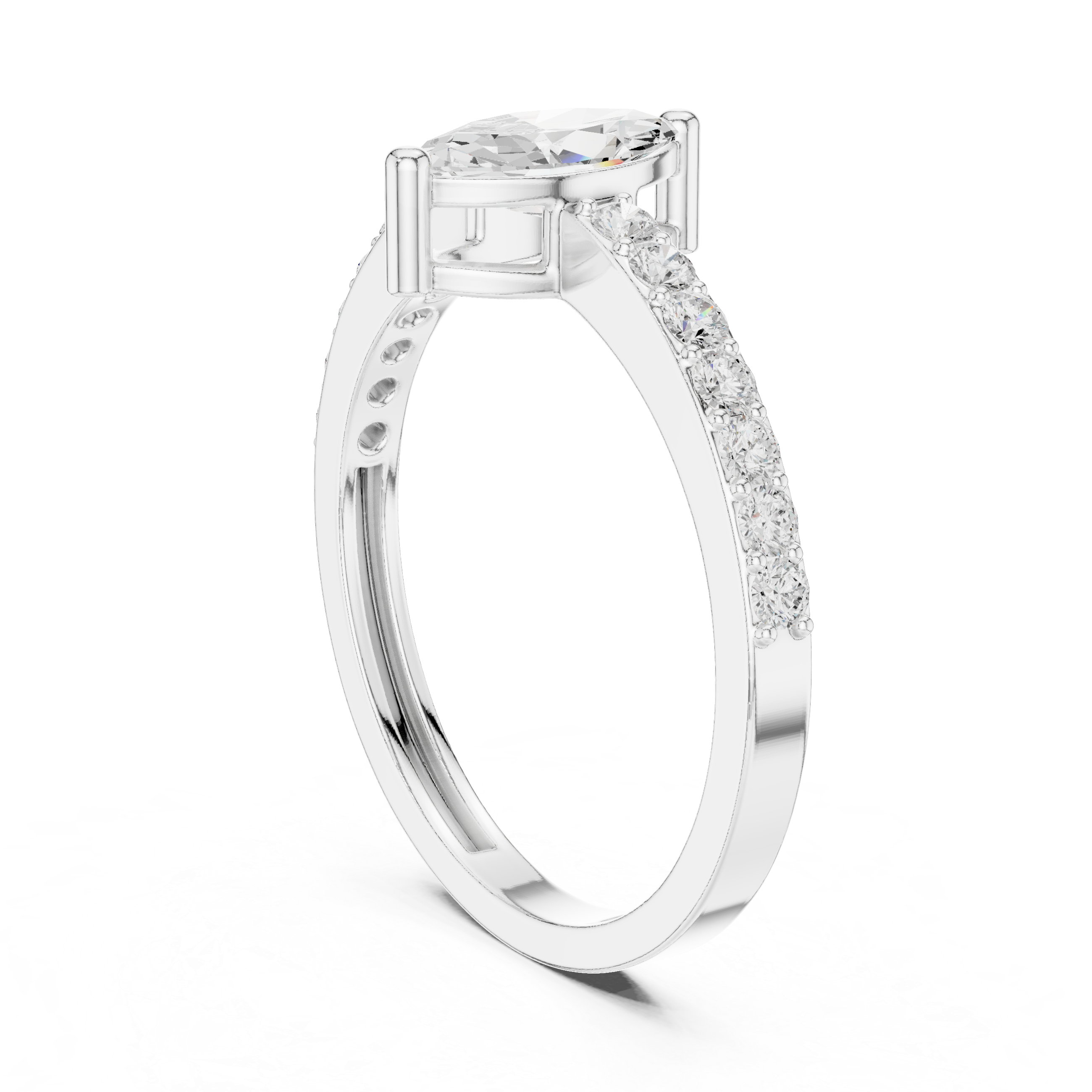Ladies marquise side diamond ring in gold with marquise and round lab grown diamonds by Signora Jewels