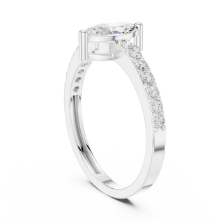 Marquise lab grown diamond pavé solitaire ring in white gold