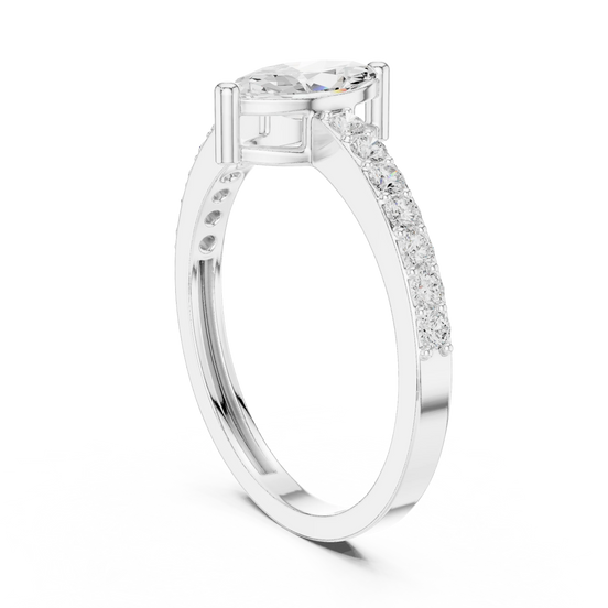 Marquise lab grown diamond pavé solitaire ring in white gold