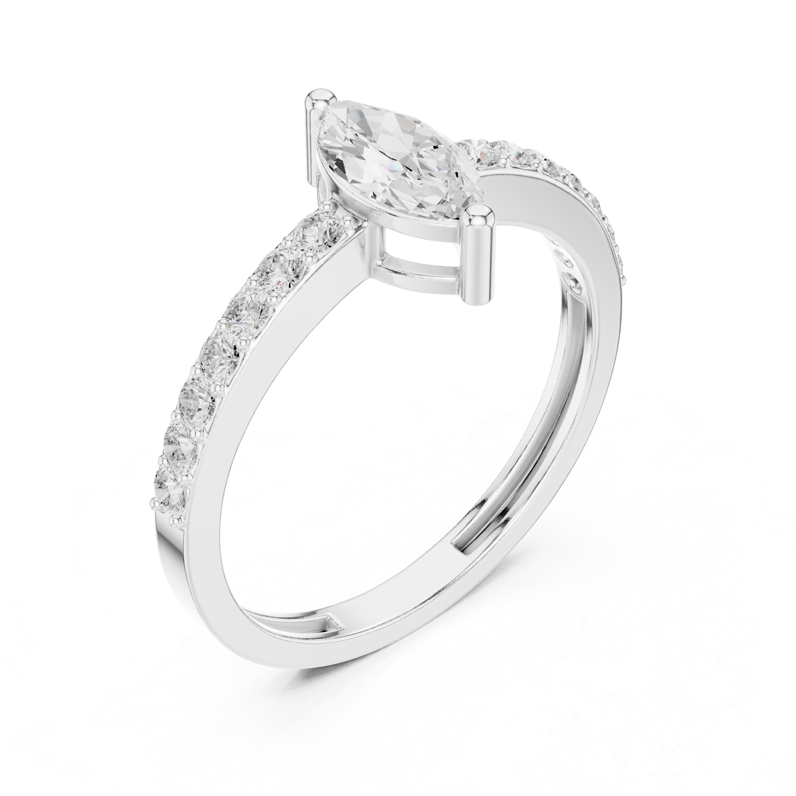 Ladies marquise side diamond ring in gold with marquise and round lab grown diamonds by Signora Jewels