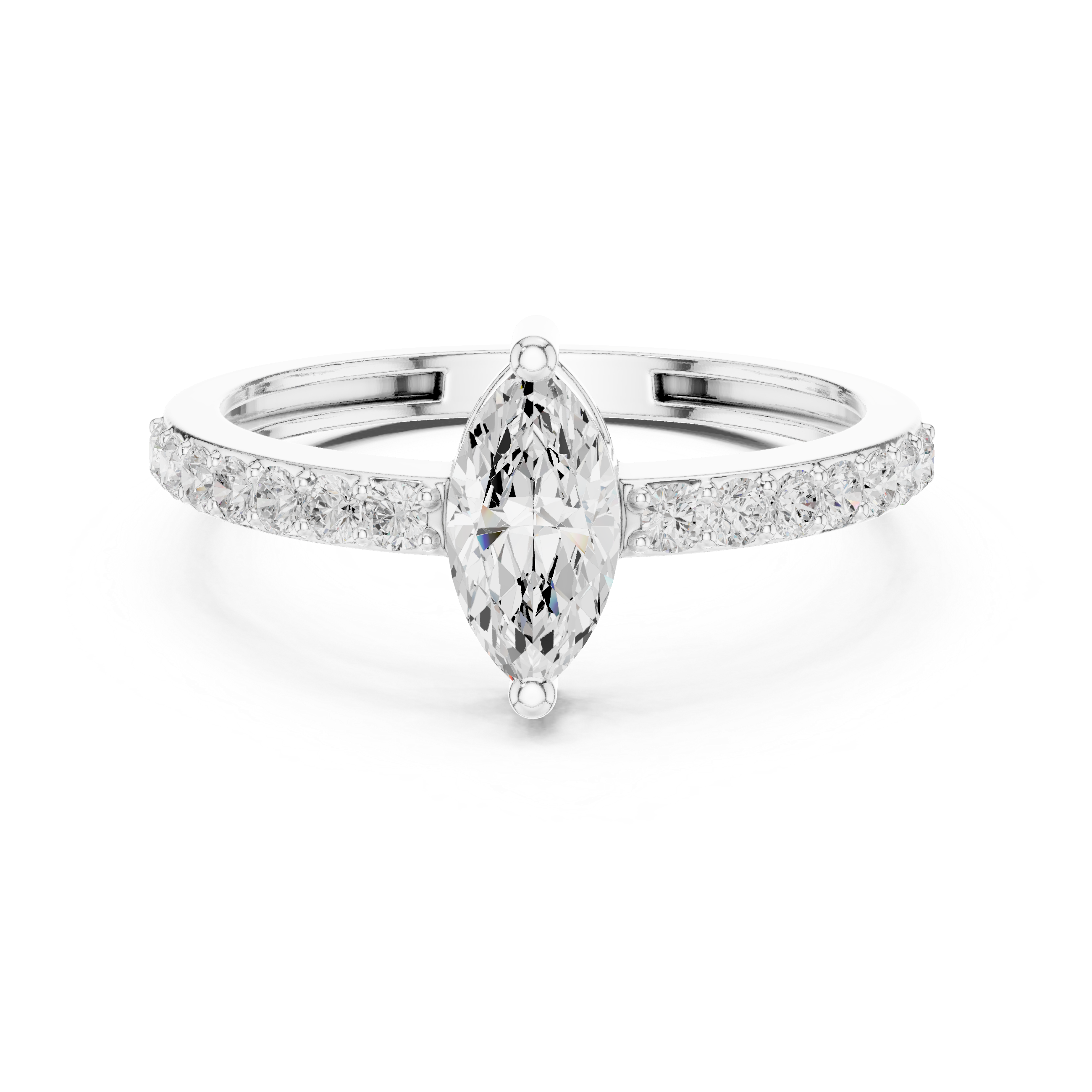 Ladies marquise side diamond ring in gold with marquise and round lab grown diamonds by Signora Jewels