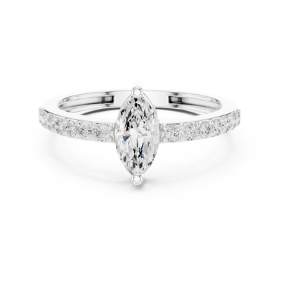 Ladies marquise side diamond ring in gold with marquise and round lab grown diamonds by Signora Jewels