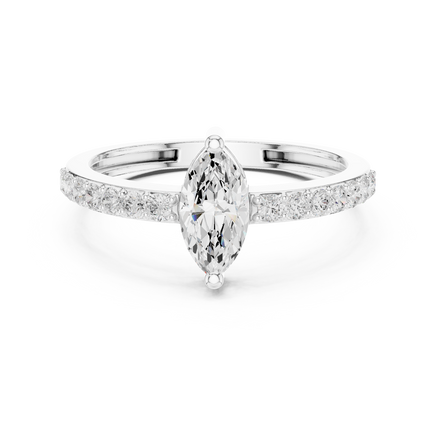 Ladies marquise side diamond ring in gold with marquise and round lab grown diamonds by Signora Jewels