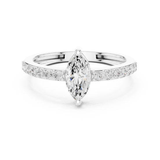 Ladies marquise side diamond ring in gold with marquise and round lab grown diamonds by Signora Jewels