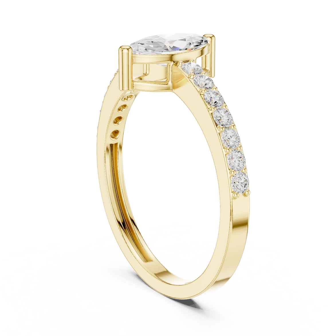 Ladies marquise side diamond ring in gold with marquise and round lab grown diamonds by Signora Jewels