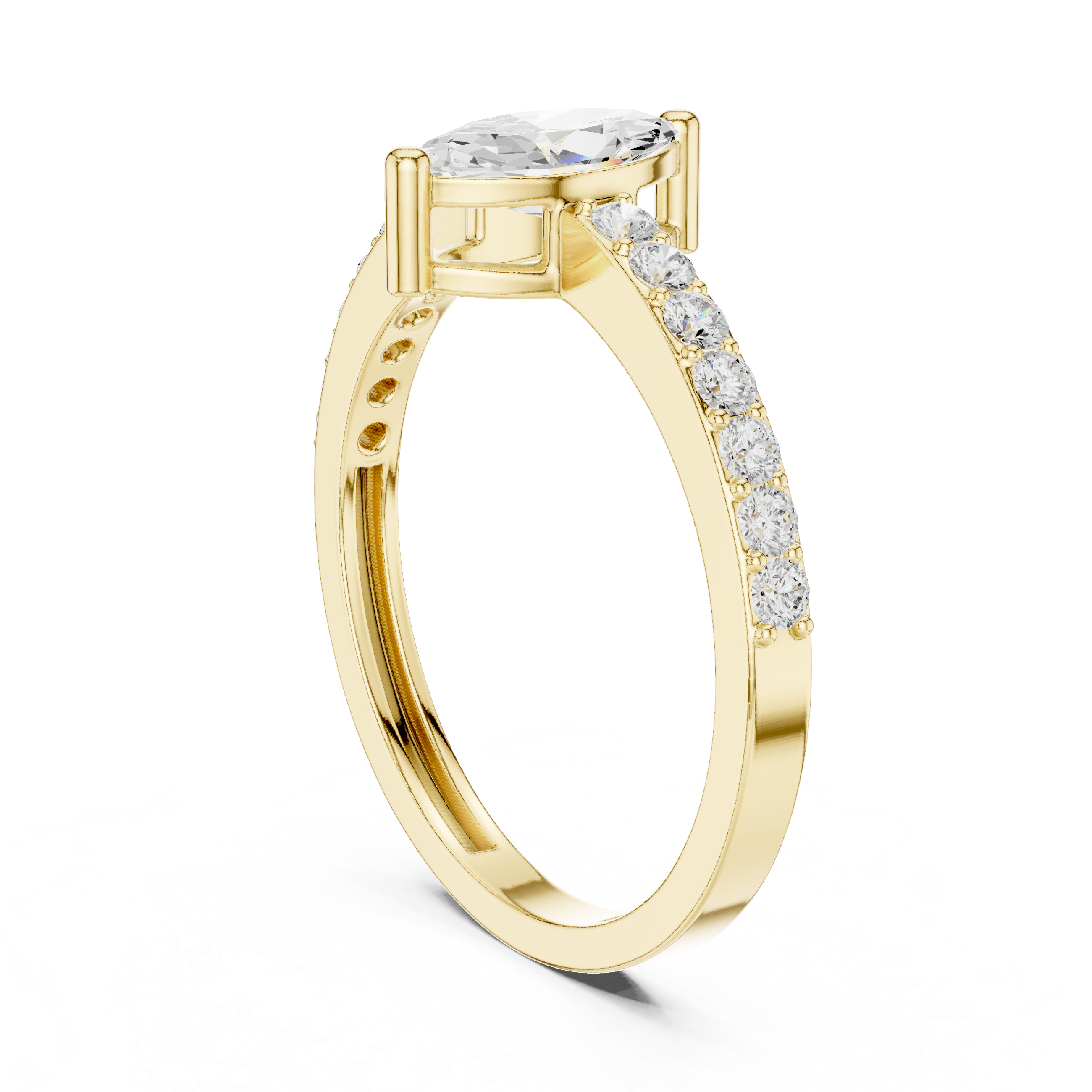 Ladies marquise side diamond ring in gold with marquise and round lab grown diamonds by Signora Jewels