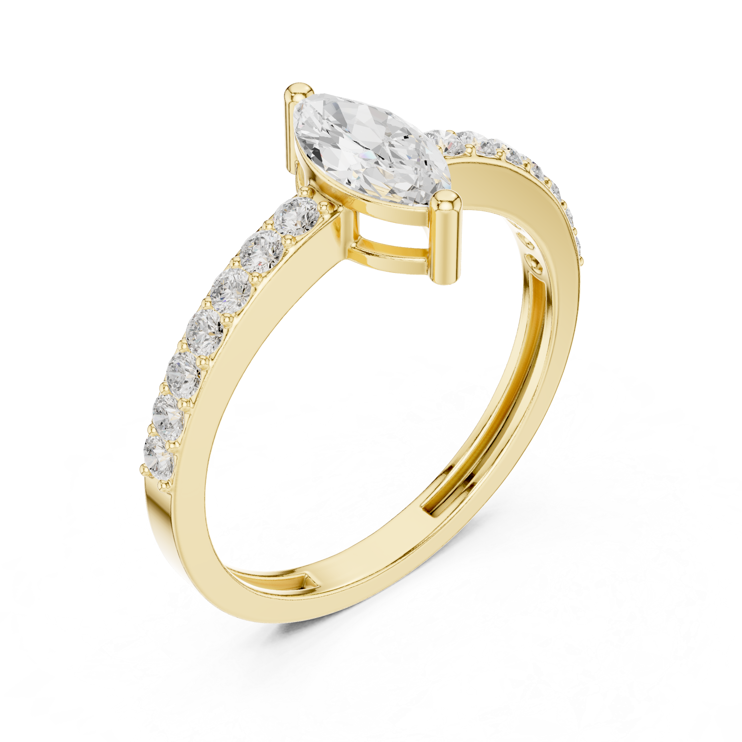 Ladies marquise side diamond ring in gold with marquise and round lab grown diamonds by Signora Jewels