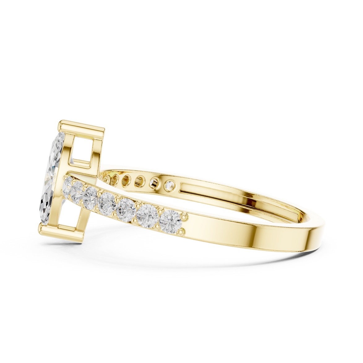 Ladies marquise side diamond ring in gold with marquise and round lab grown diamonds by Signora Jewels