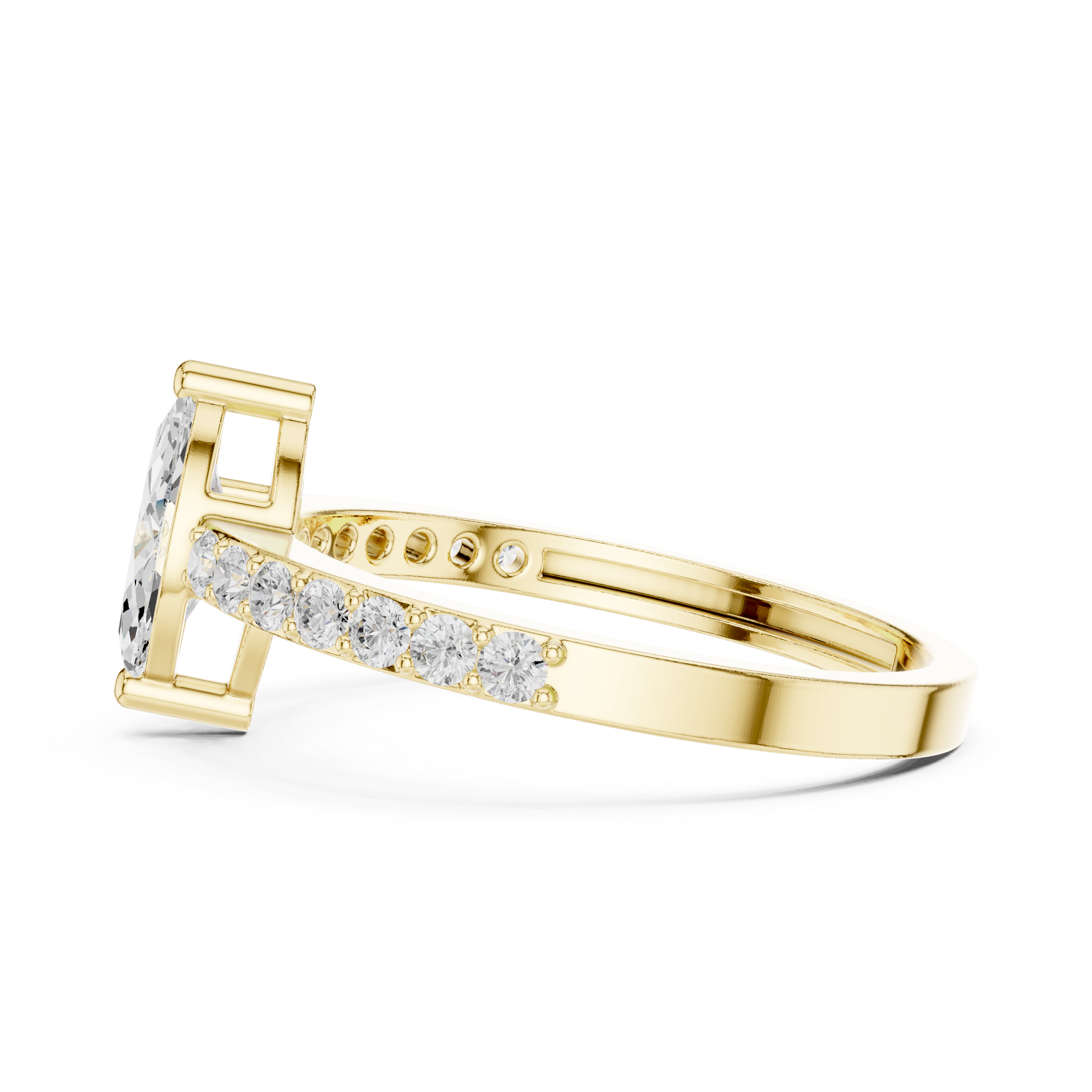 Ladies marquise side diamond ring in gold with marquise and round lab grown diamonds by Signora Jewels