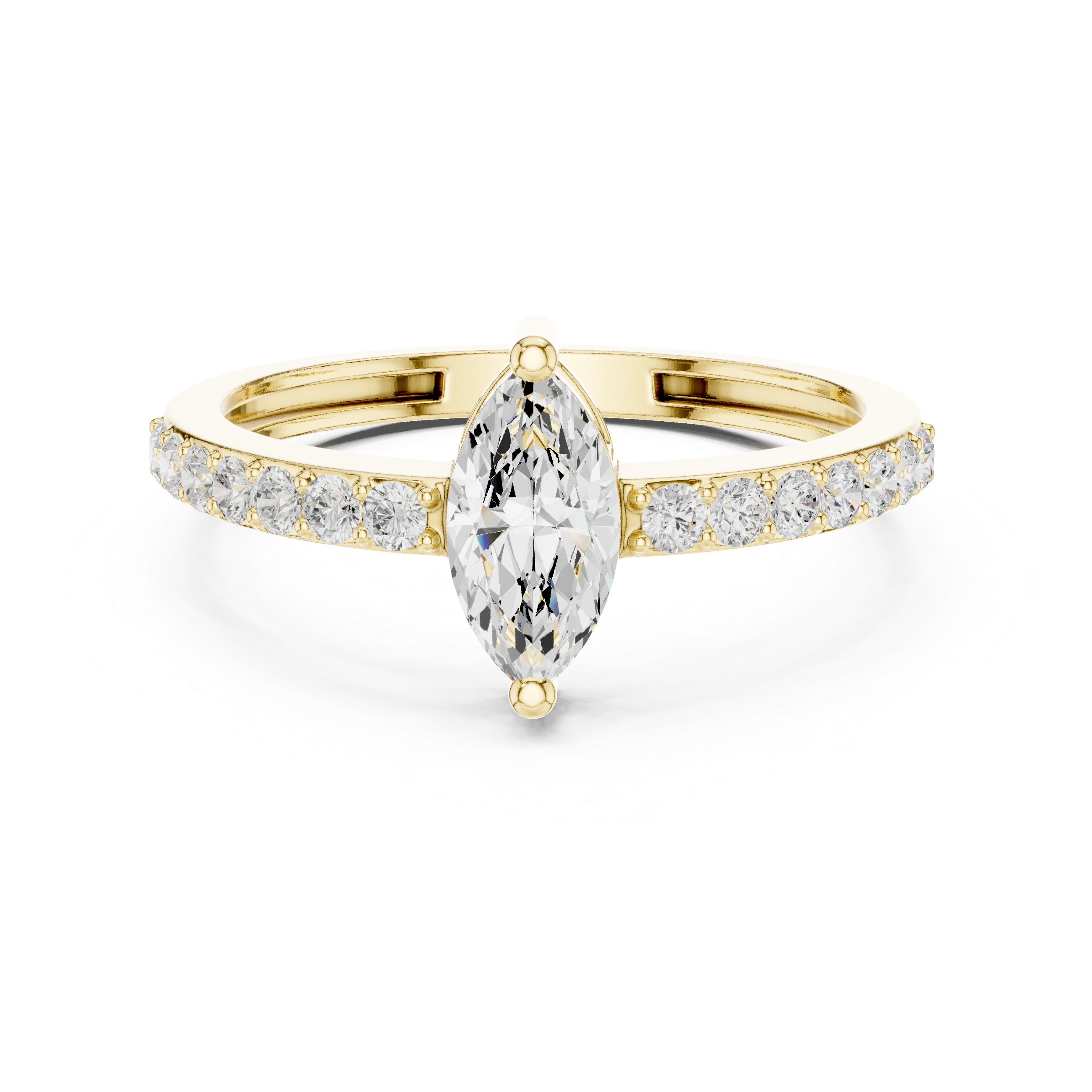Ladies marquise side diamond ring in gold with marquise and round lab grown diamonds by Signora Jewels