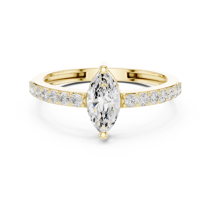 Ladies marquise side diamond ring in gold with marquise and round lab grown diamonds by Signora Jewels