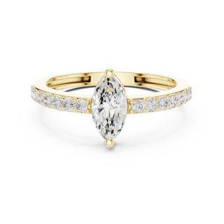 Marquise lab grown diamond pavé solitaire ring in yellow gold