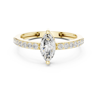 Marquise lab grown diamond pavé solitaire ring in yellow gold