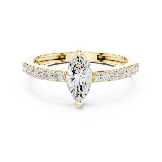 Marquise lab grown diamond pavé solitaire ring in yellow gold
