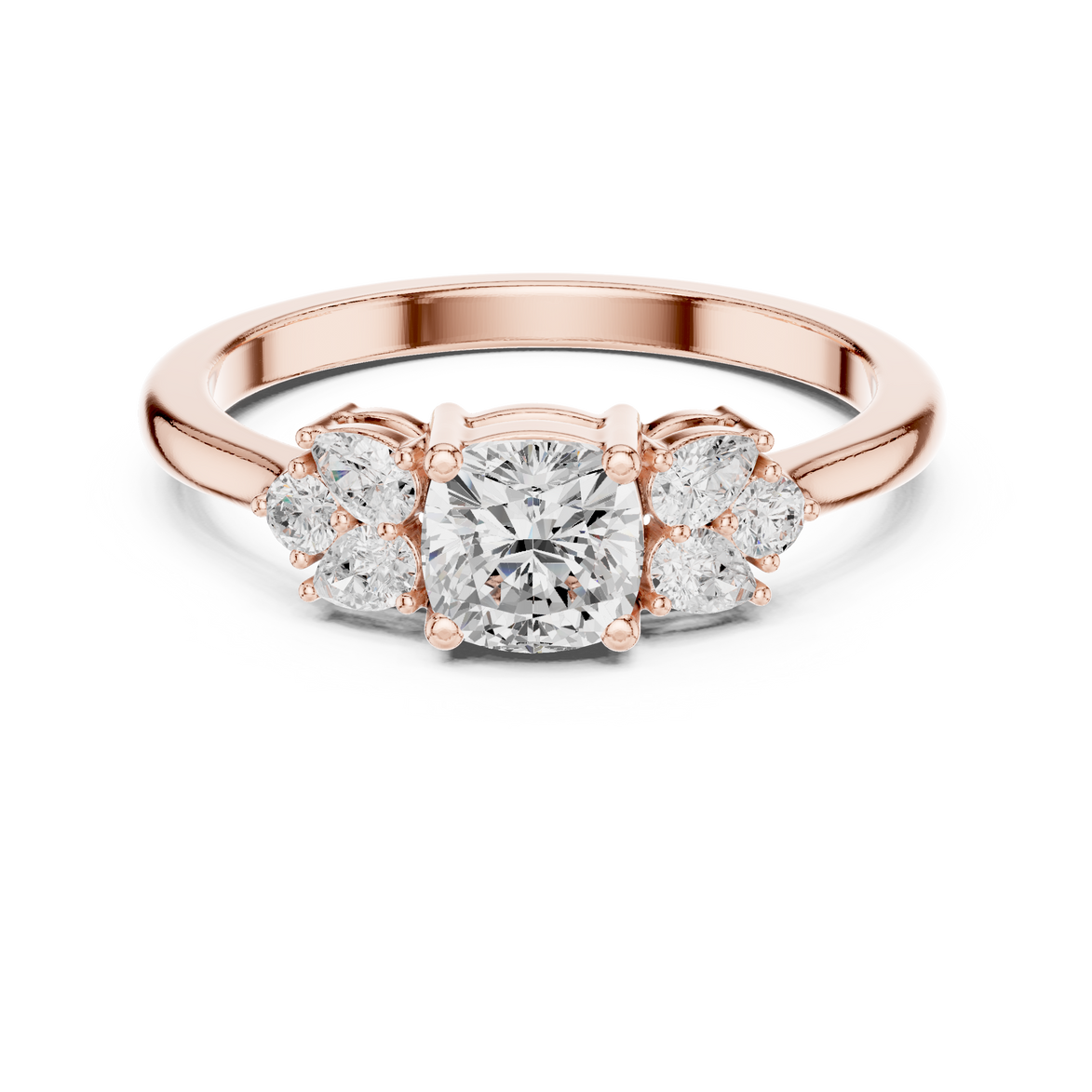 Ladies cushion pear diamond ring in gold with cushion pear and round lab grown diamonds by Signora Jewels