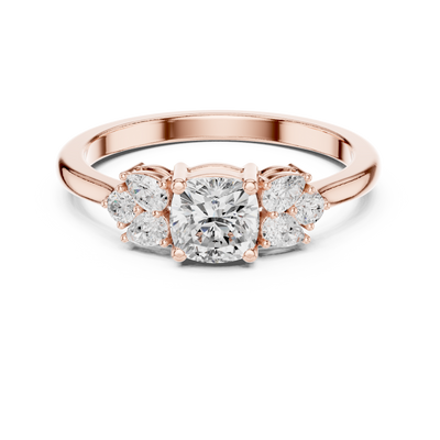 Ladies cushion pear diamond ring in gold with cushion pear and round lab grown diamonds by Signora Jewels