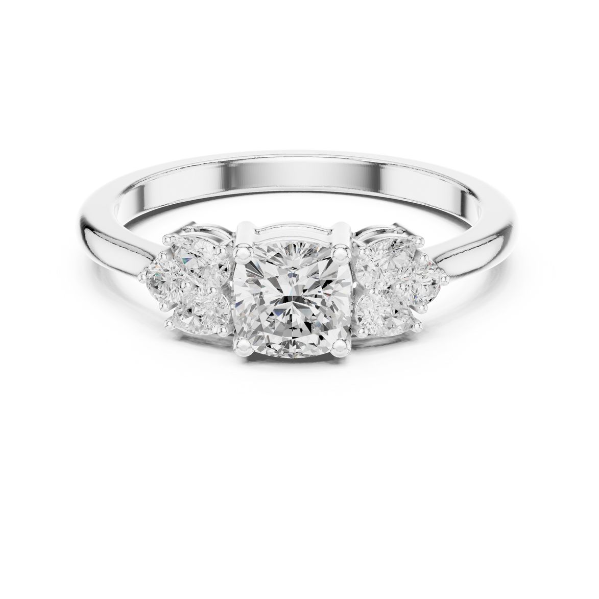 Ladies cushion pear diamond ring in gold with cushion pear and round lab grown diamonds by Signora Jewels