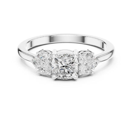 Ladies cushion pear diamond ring in gold with cushion pear and round lab grown diamonds by Signora Jewels