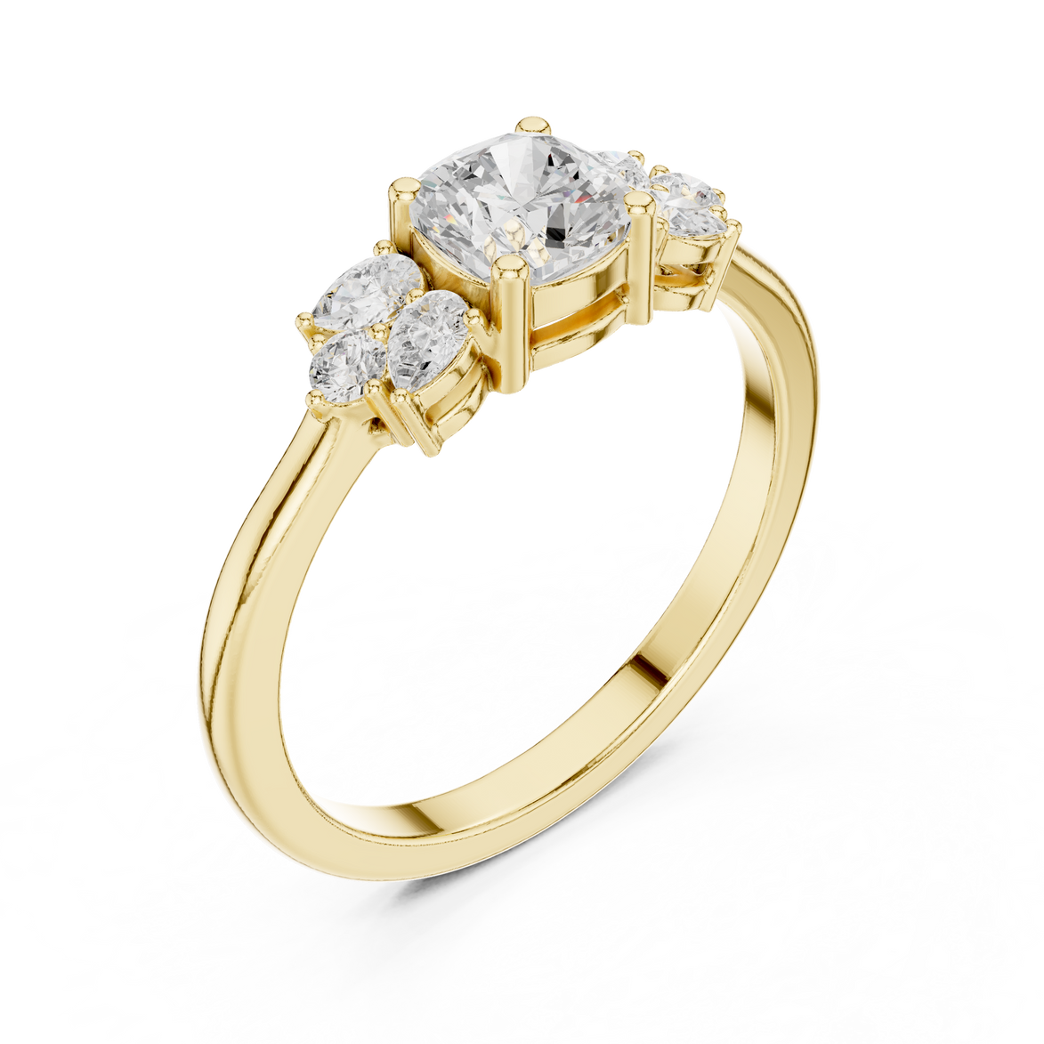 Ladies cushion pear diamond ring in gold with cushion pear and round lab grown diamonds by Signora Jewels