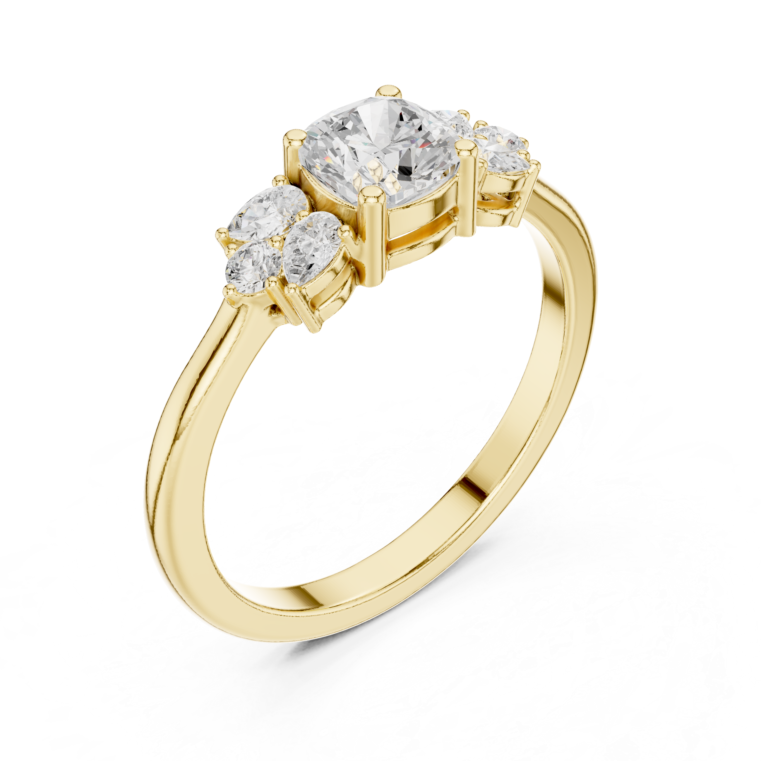Ladies cushion pear diamond ring in gold with cushion pear and round lab grown diamonds by Signora Jewels