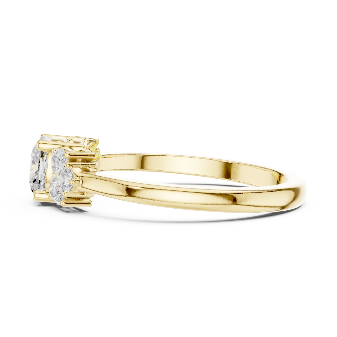 Ladies cushion pear diamond ring in gold with cushion pear and round lab grown diamonds by Signora Jewels