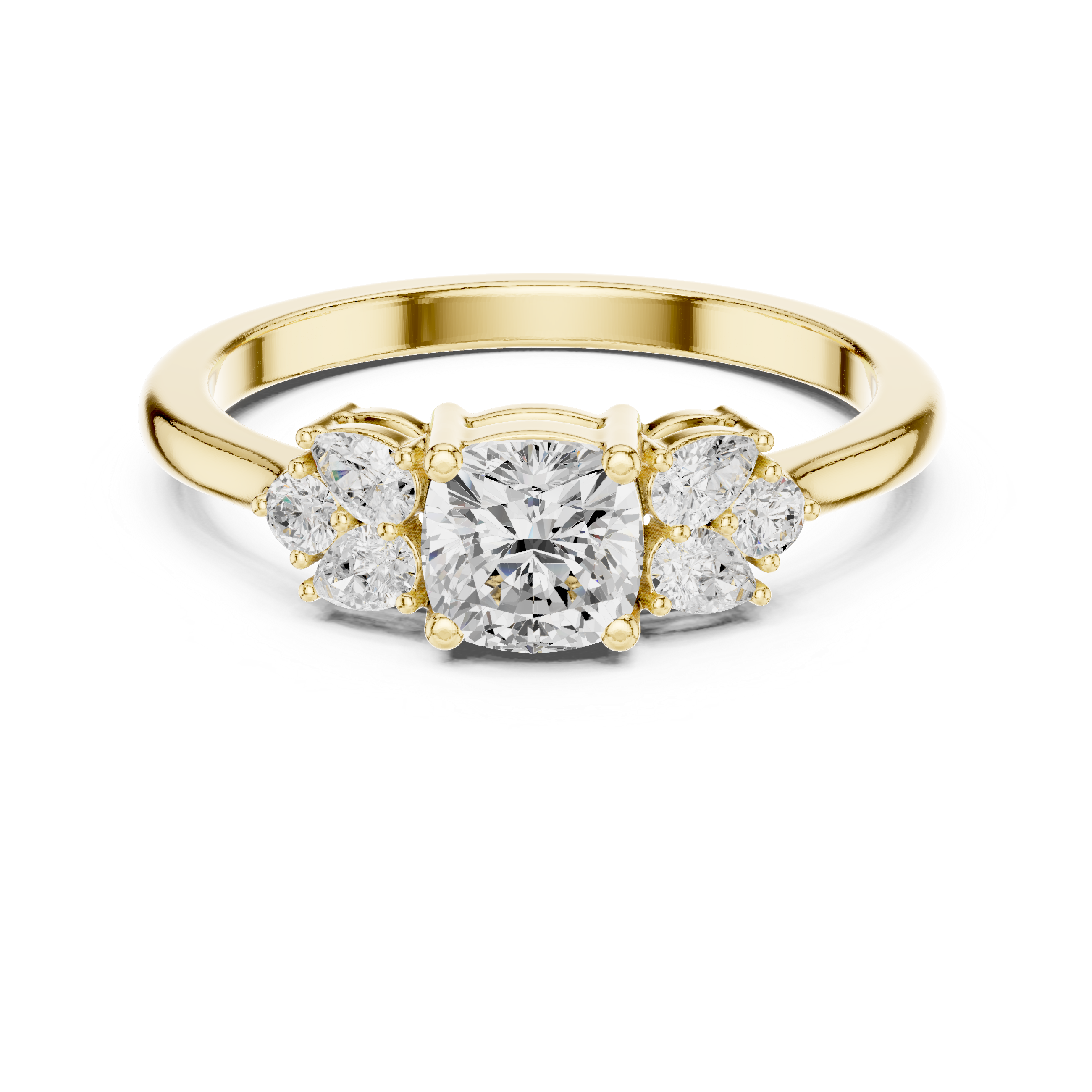 Ladies cushion pear diamond ring in gold with cushion pear and round lab grown diamonds by Signora Jewels