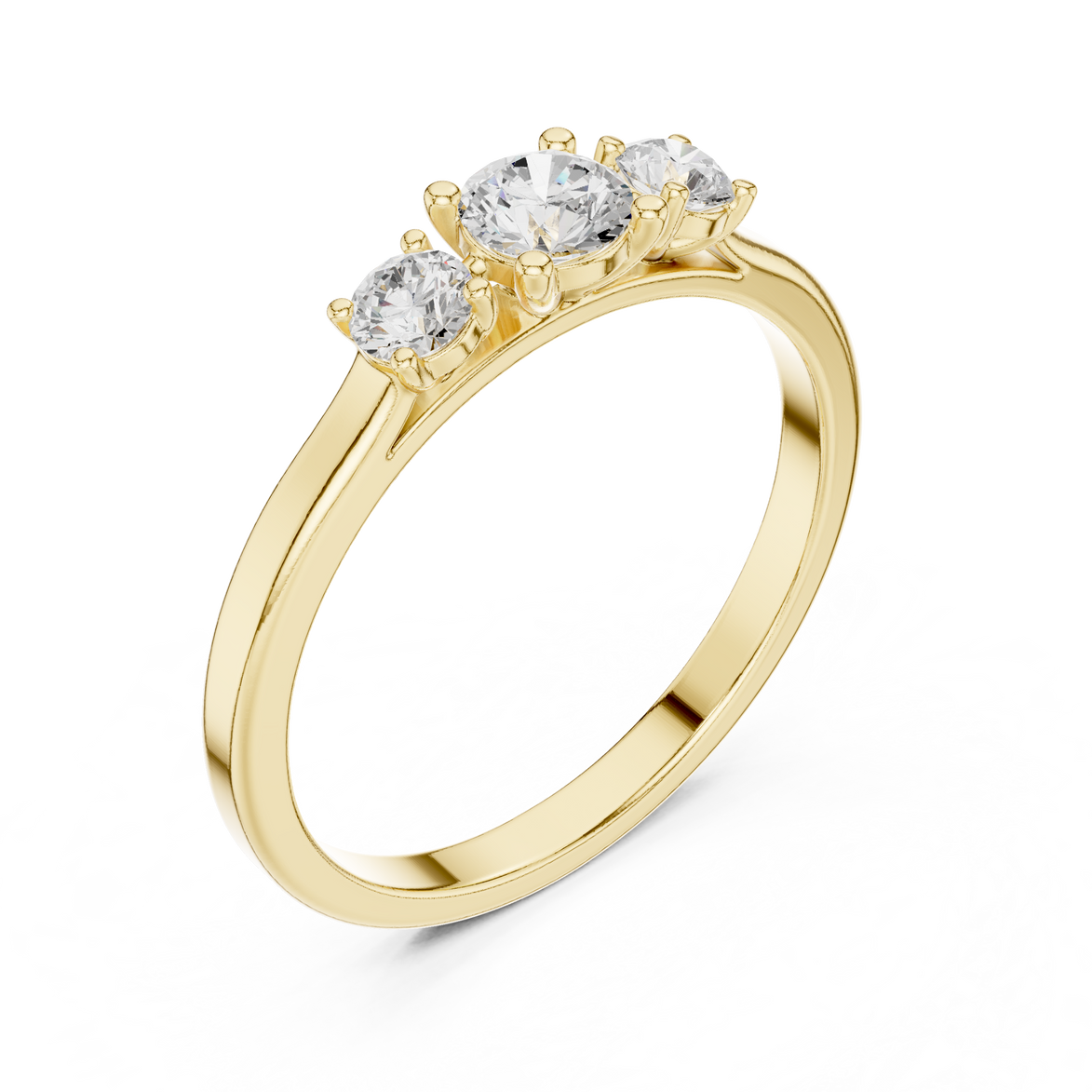 Ladies three stone diamond ring in gold with round lab grown diamonds by Signora Jewels