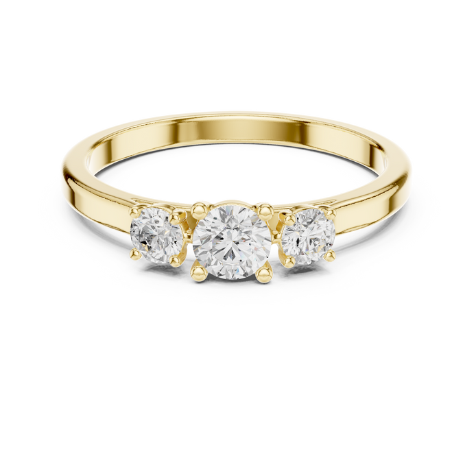 Ladies three stone diamond ring in gold with round lab grown diamonds by Signora Jewels